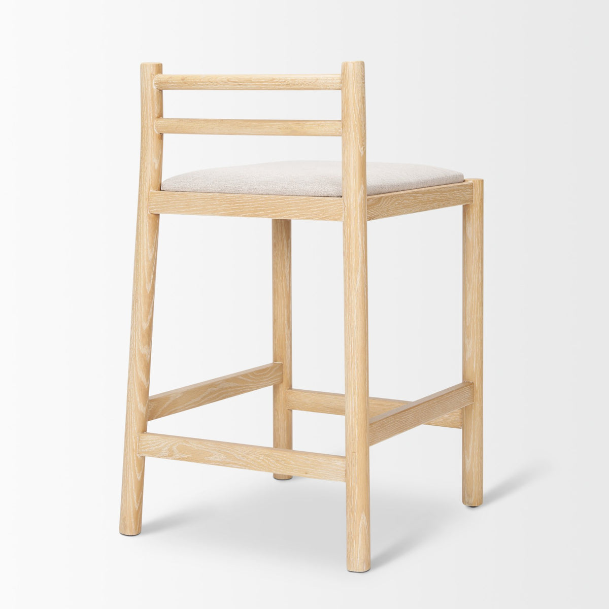 Sam Counter Stool W/ Light Brown Wood Frame and Beige Upholstered Seat-Bar Stools-DECOROLALA