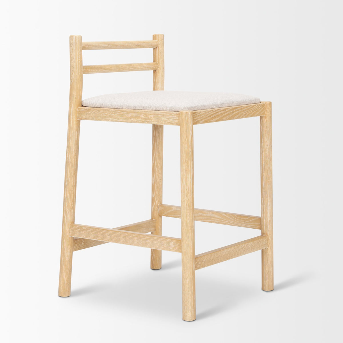 Sam Counter Stool W/ Light Brown Wood Frame and Beige Upholstered Seat-Bar Stools-DECOROLALA