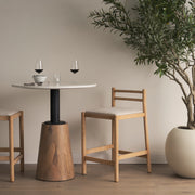 Sam Counter Stool W/ Light Brown Wood Frame and Beige Upholstered Seat-Bar Stools-DECOROLALA