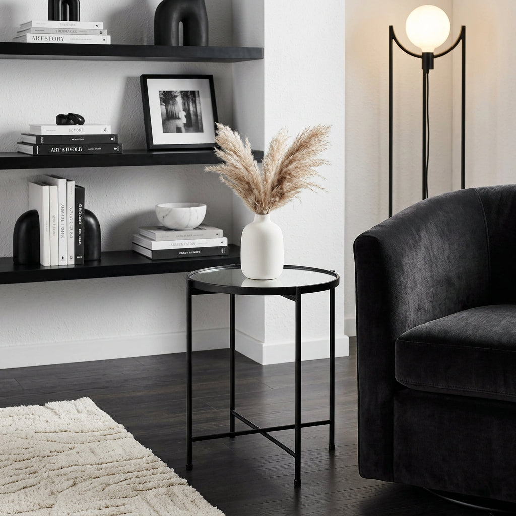 Samantha (Small) Black Mirror Top Accent Table-Accent Tables-DECOROLALA