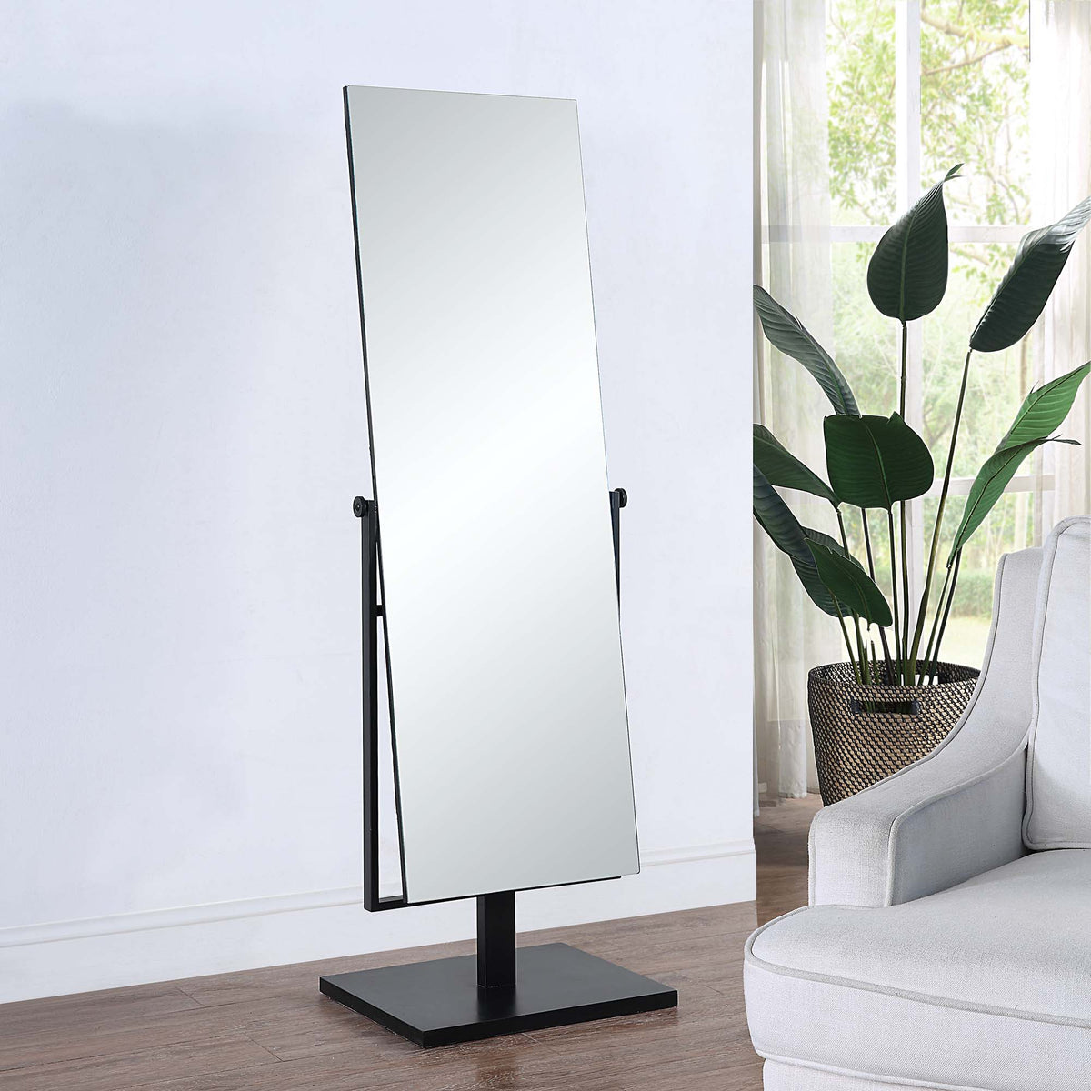 Samira 61" Tall Rectangle Full Length Mirror, Black-Full-Length Mirrors-DECOROLALA