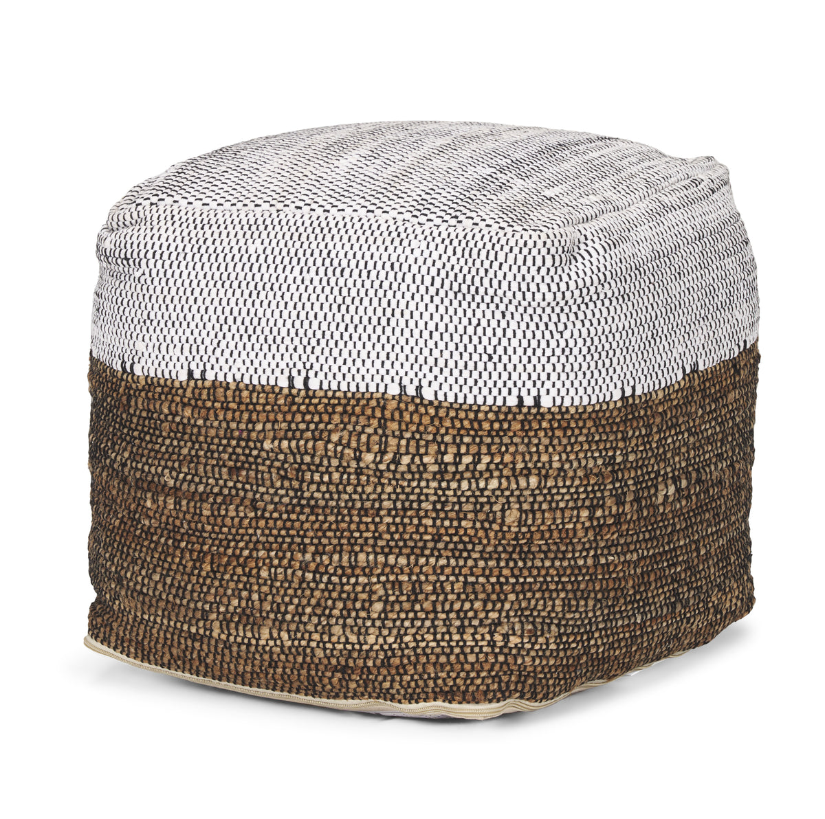 Samiya Jute w/ White Cotton Pouf-Poufs-DECOROLALA