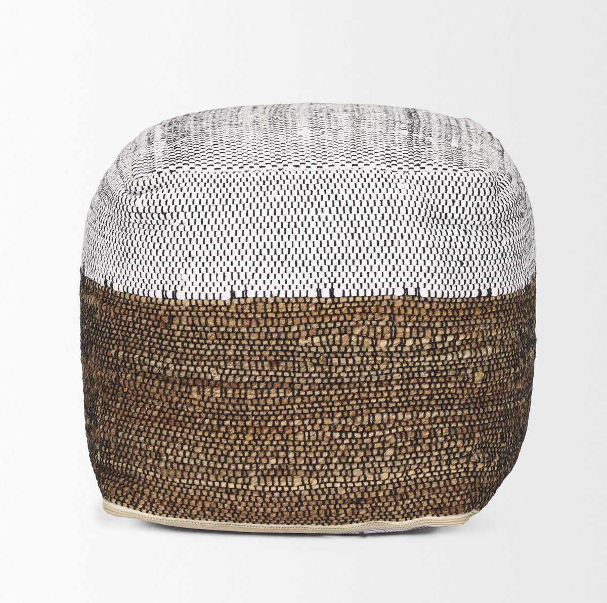 Samiya Jute w/ White Cotton Pouf-Poufs-DECOROLALA