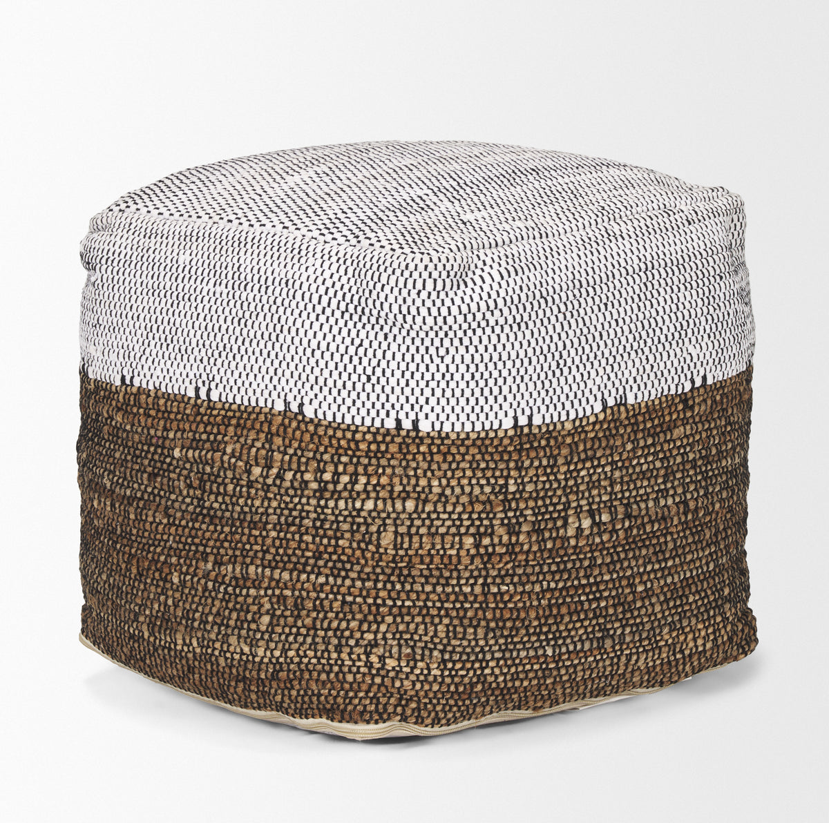 Samiya Jute w/ White Cotton Pouf-Poufs-DECOROLALA