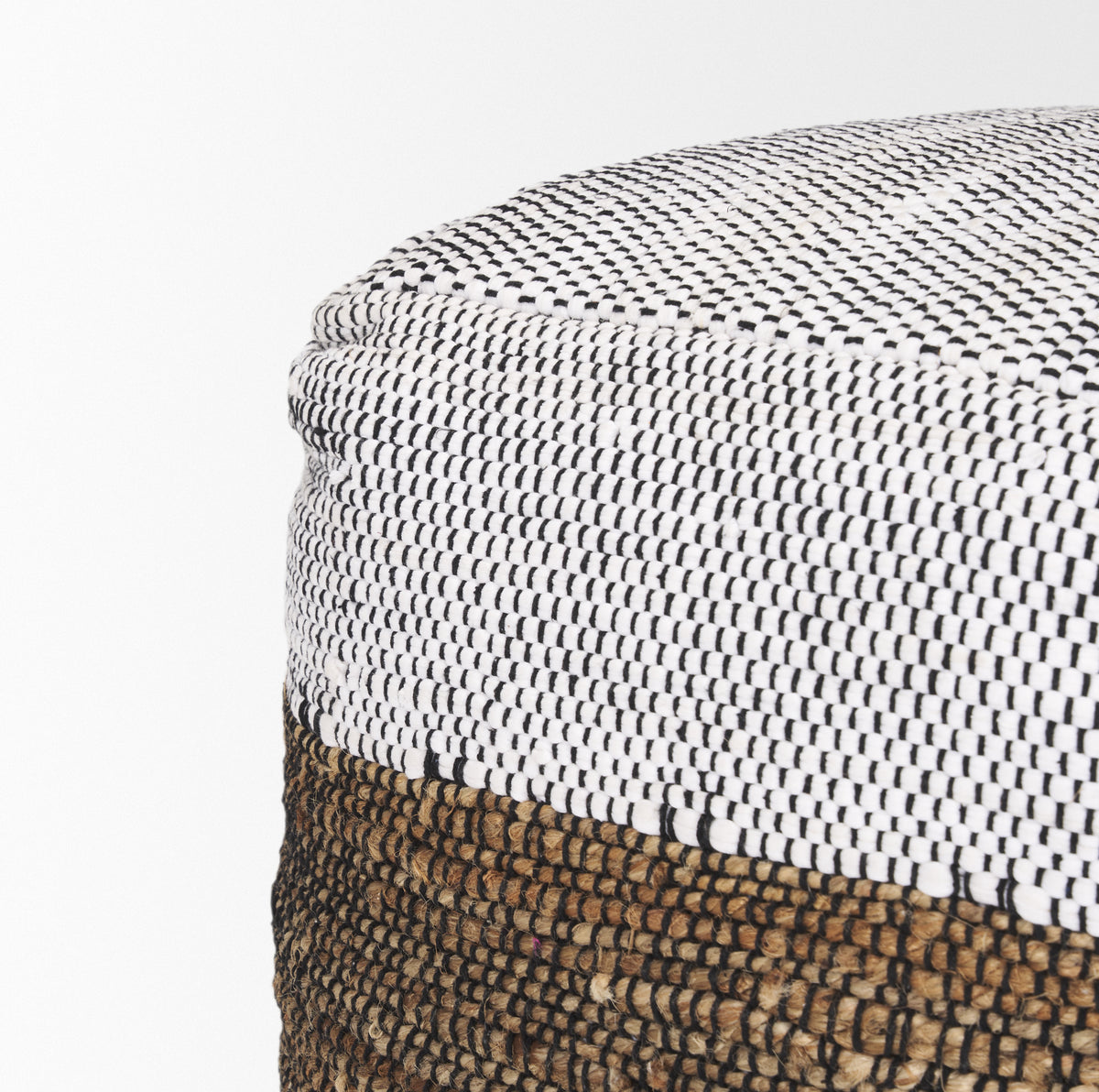 Samiya Jute w/ White Cotton Pouf-Poufs-DECOROLALA