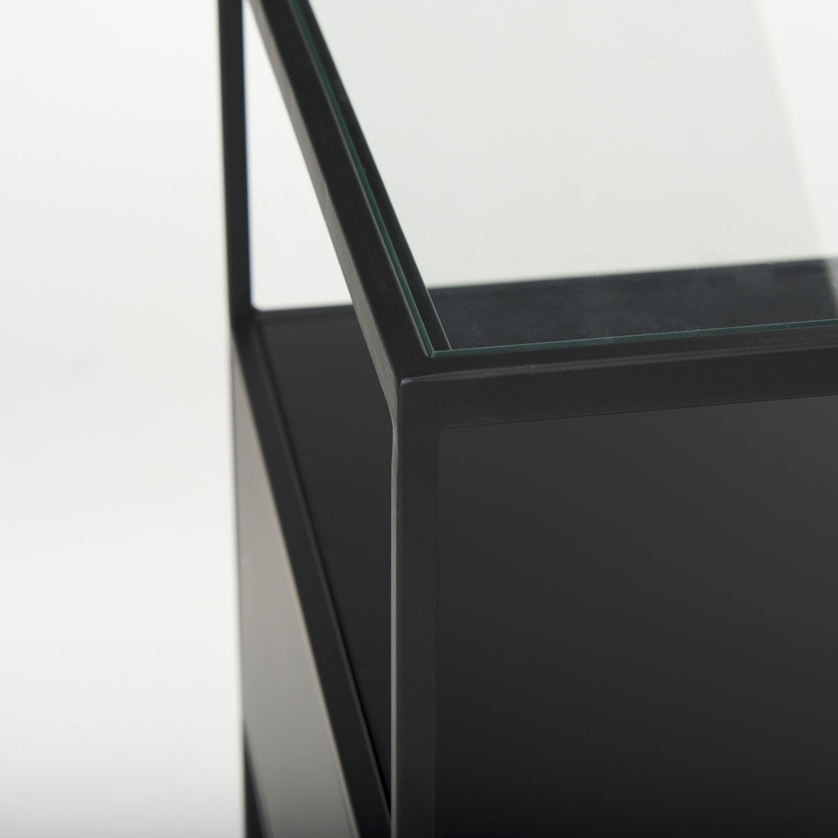 Samson 15.7L x 15.7W x 21.3H Side Table Matte Black Metal and Glass-End and Side Tables-DECOROLALA