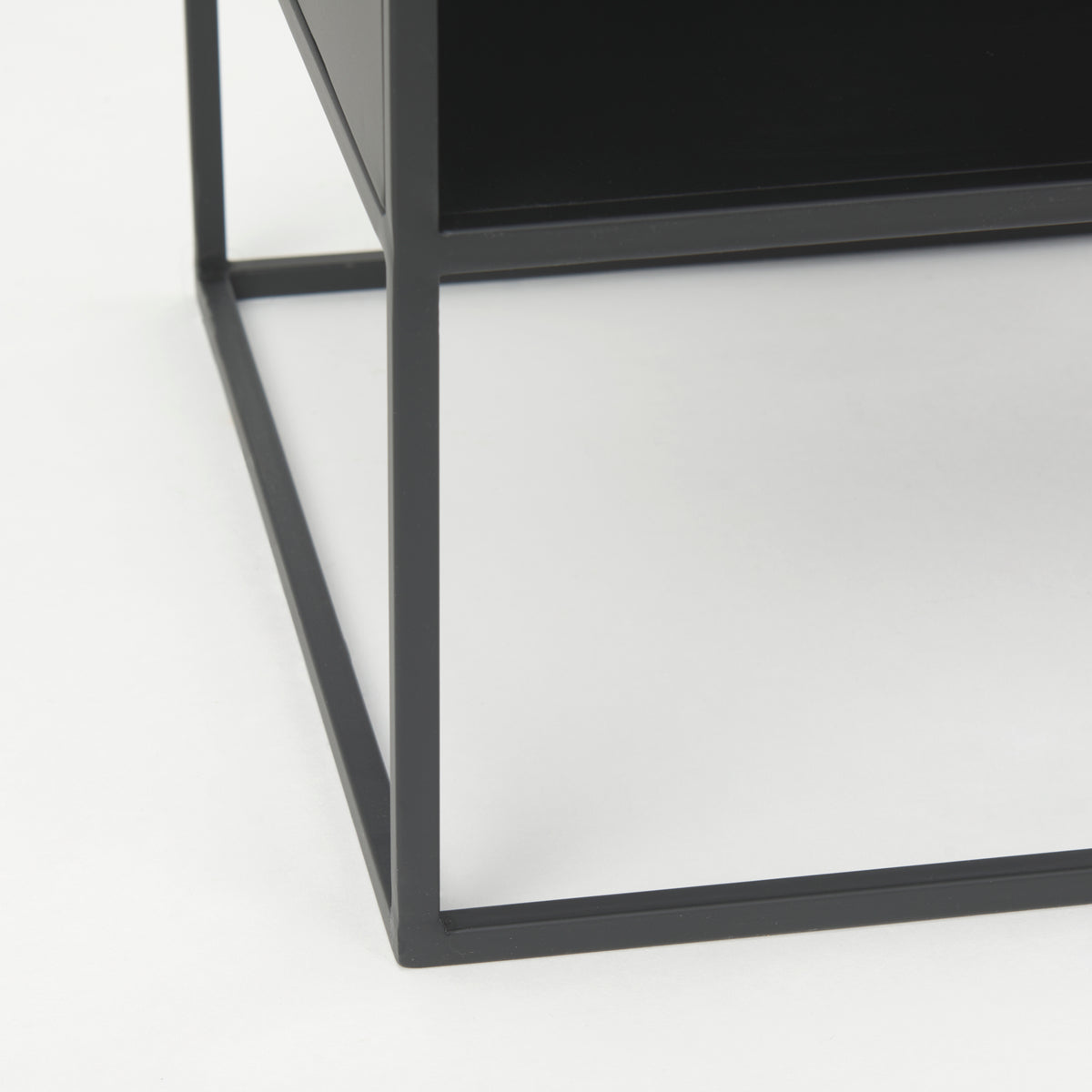 Samson 15.7L x 15.7W x 21.3H Side Table Matte Black Metal and Glass-End and Side Tables-DECOROLALA