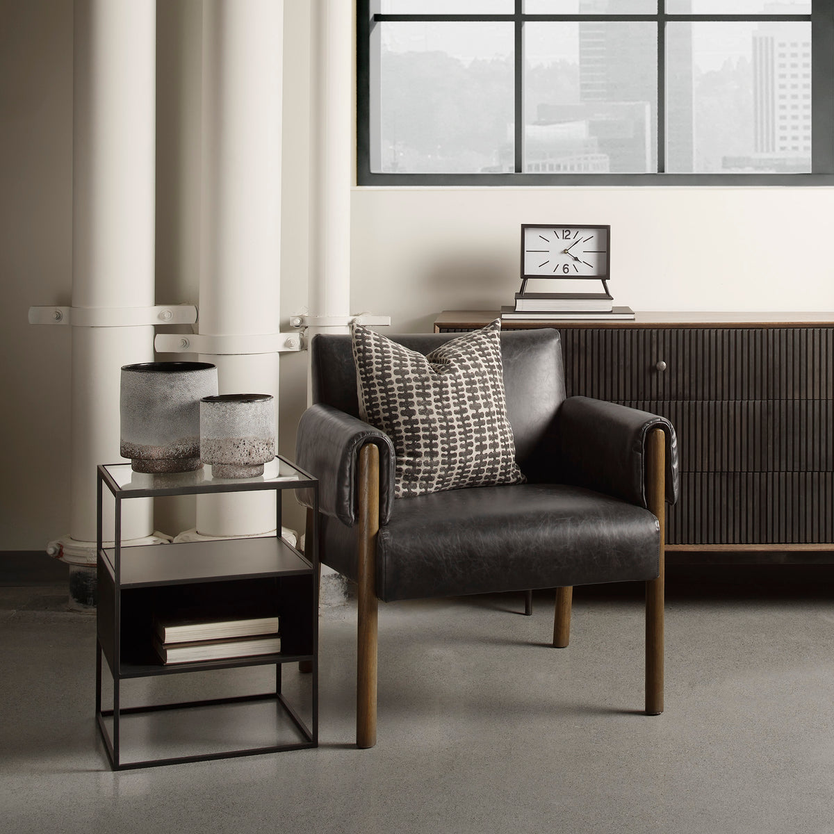 Samson 15.7L x 15.7W x 21.3H Side Table Matte Black Metal and Glass-End and Side Tables-DECOROLALA