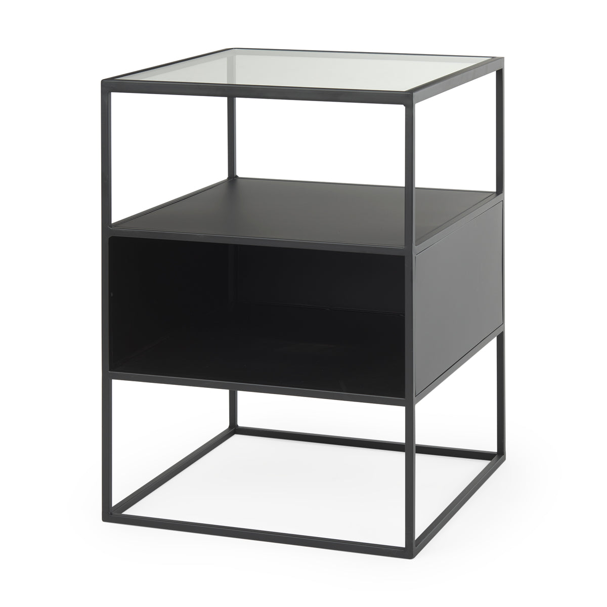 Samson Side Table - Matte Black Metal and Glass-Side Tables-DECOROLALA