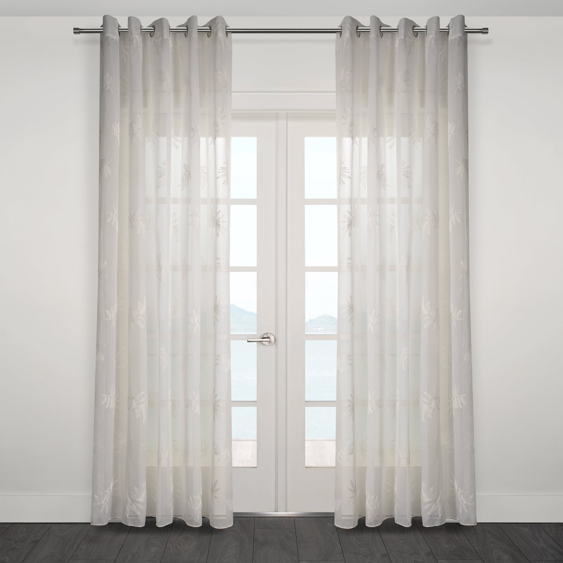 San Tropez Embroidered Floral Sheer Grommet Curtain 80" x 95"-Curtains-DECOROLALA