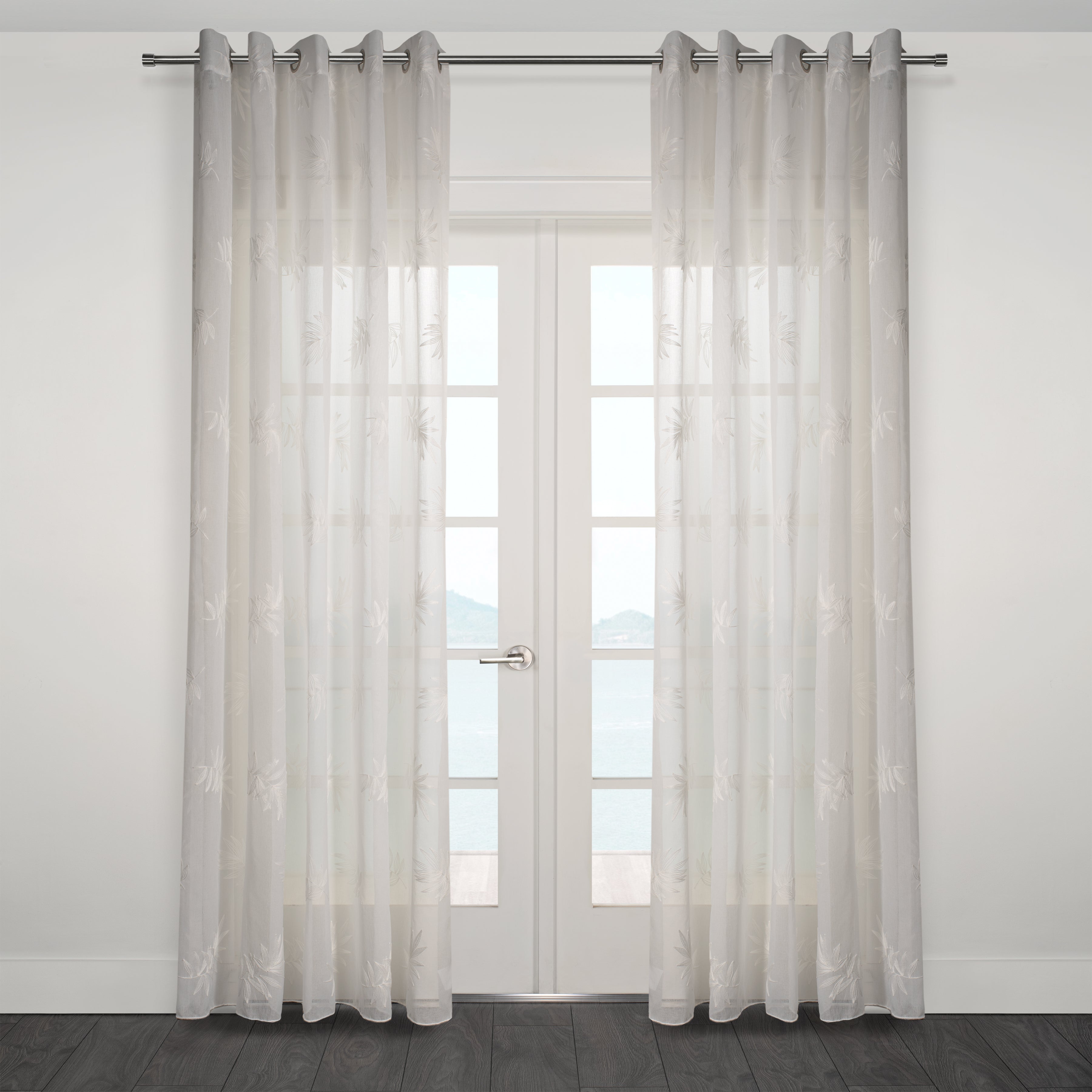 San Tropez Embroidered Floral Sheer Grommet Curtain 80" x 95"-Curtains-DECOROLALA
