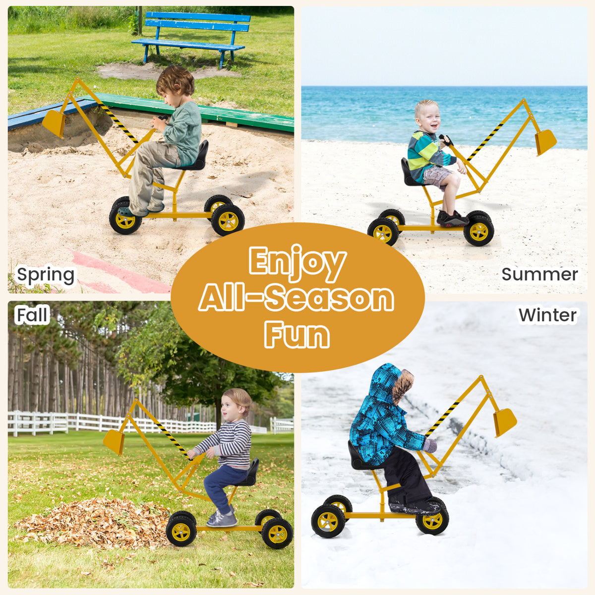 Kids' Metal Sand Digger Excavator with 360° Swivel and Backrest