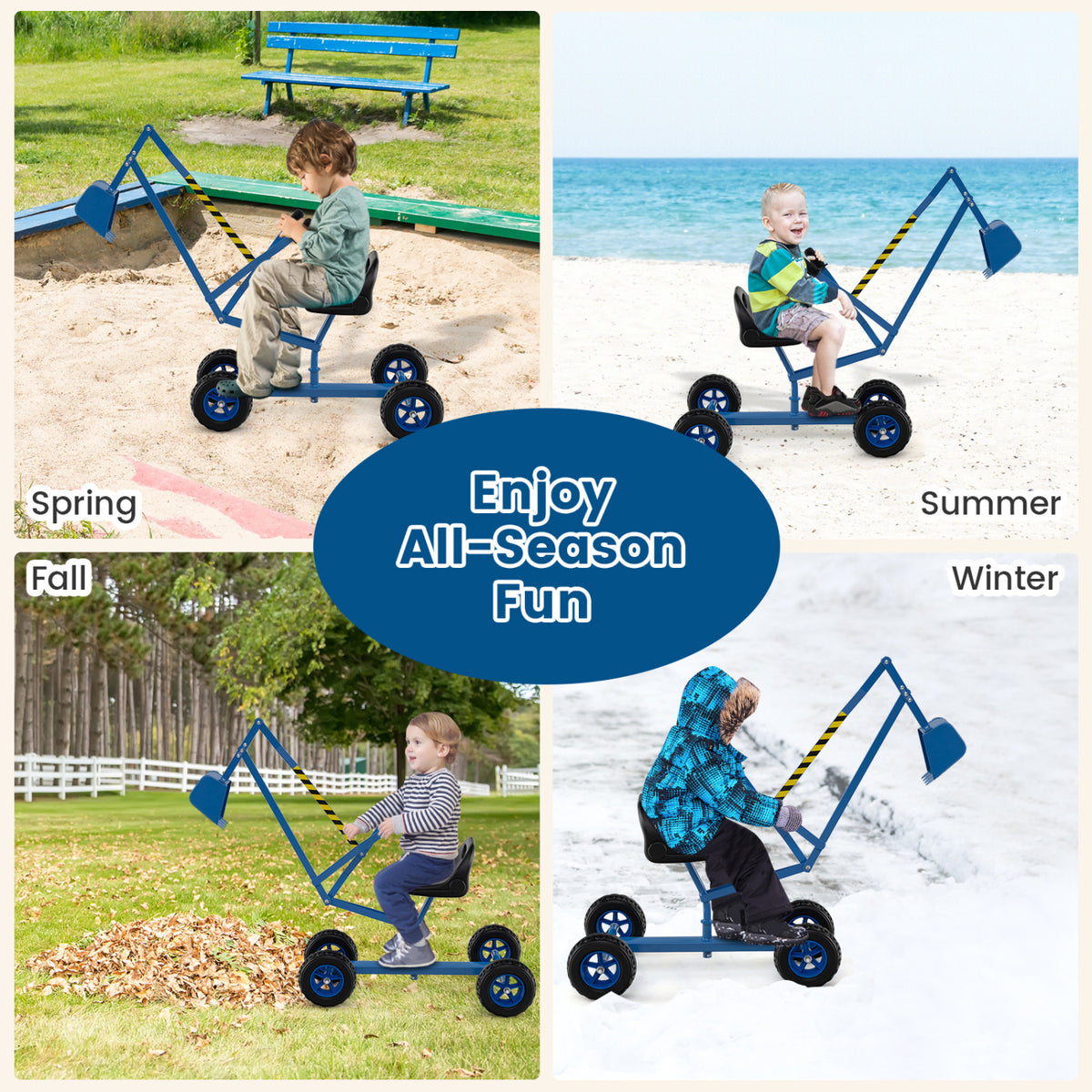 Kids' Metal Sand Digger Excavator with 360° Swivel and Backrest