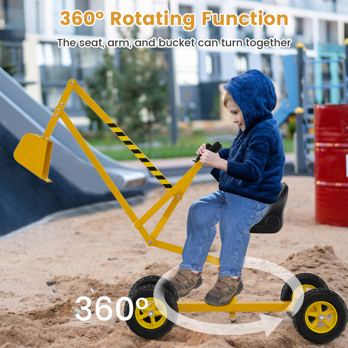 Kids' Metal Sand Digger Excavator with 360° Swivel and Backrest