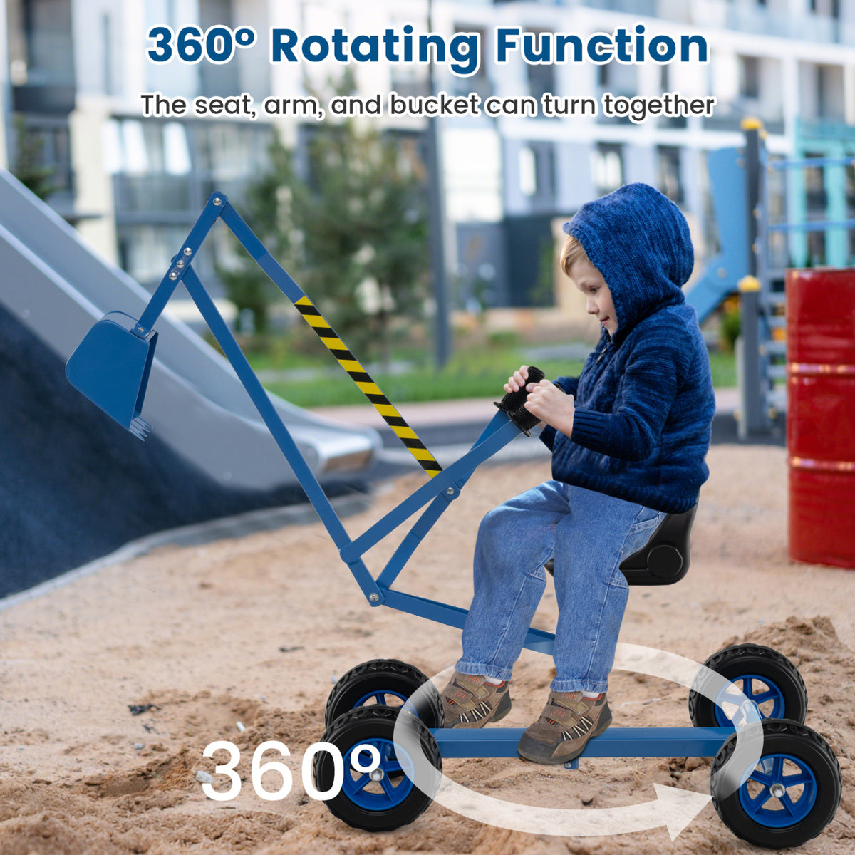 Kids' Metal Sand Digger Excavator with 360° Swivel and Backrest