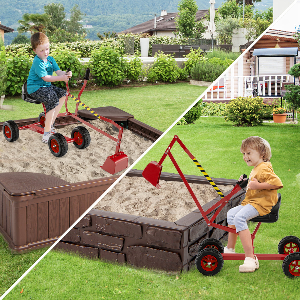 Kids' Metal Sand Digger Excavator with 360° Swivel and Backrest