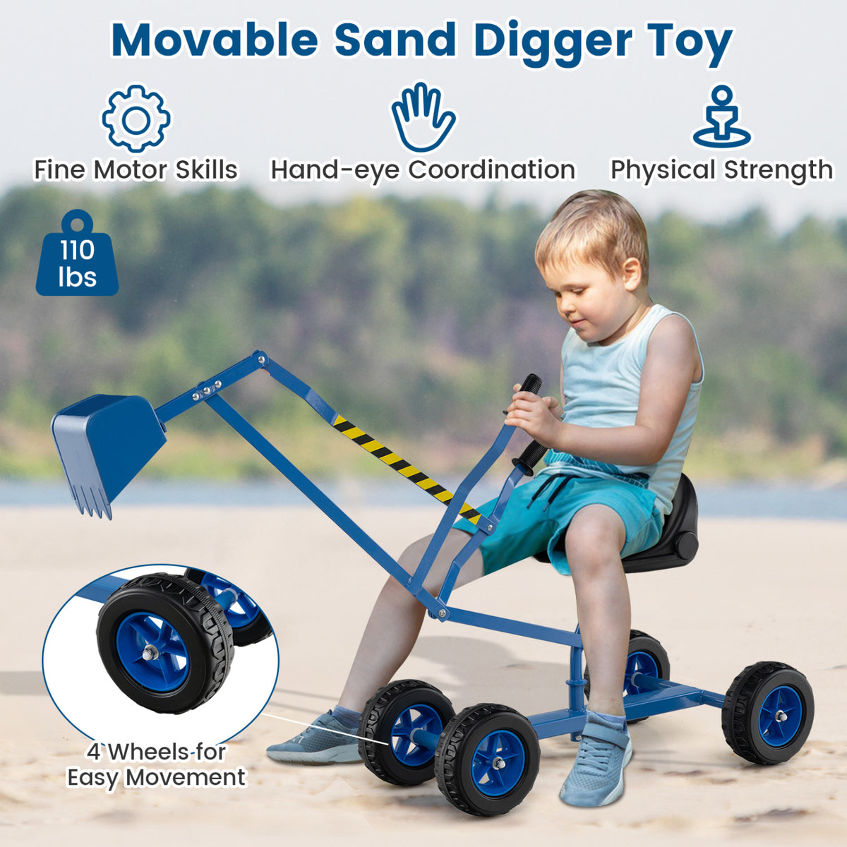 Kids' Metal Sand Digger Excavator with 360° Swivel and Backrest