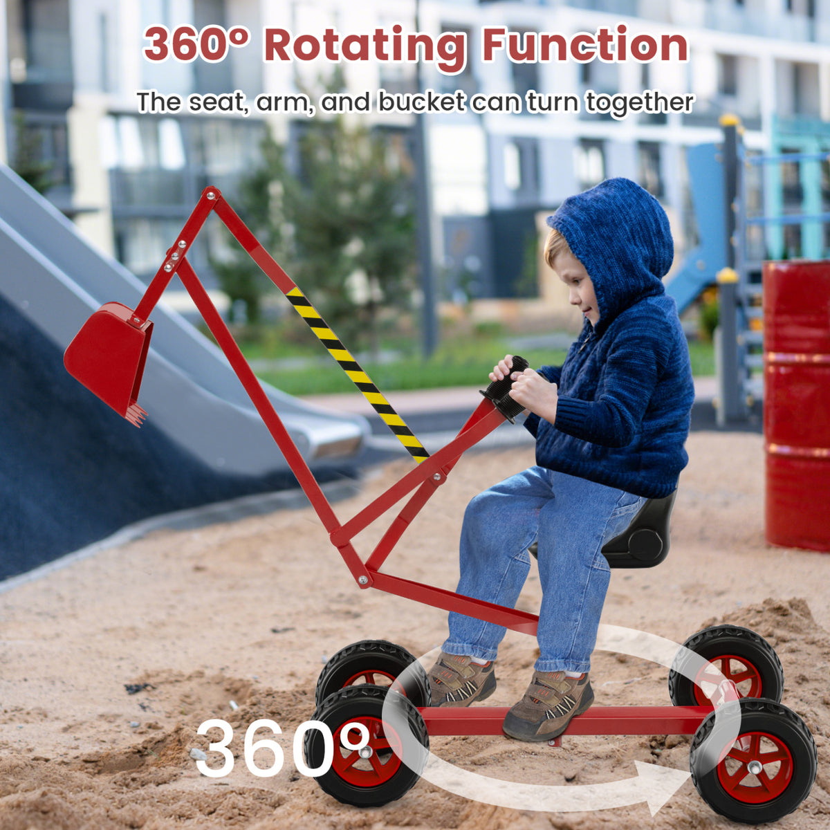 Kids' Metal Sand Digger Excavator with 360° Swivel and Backrest
