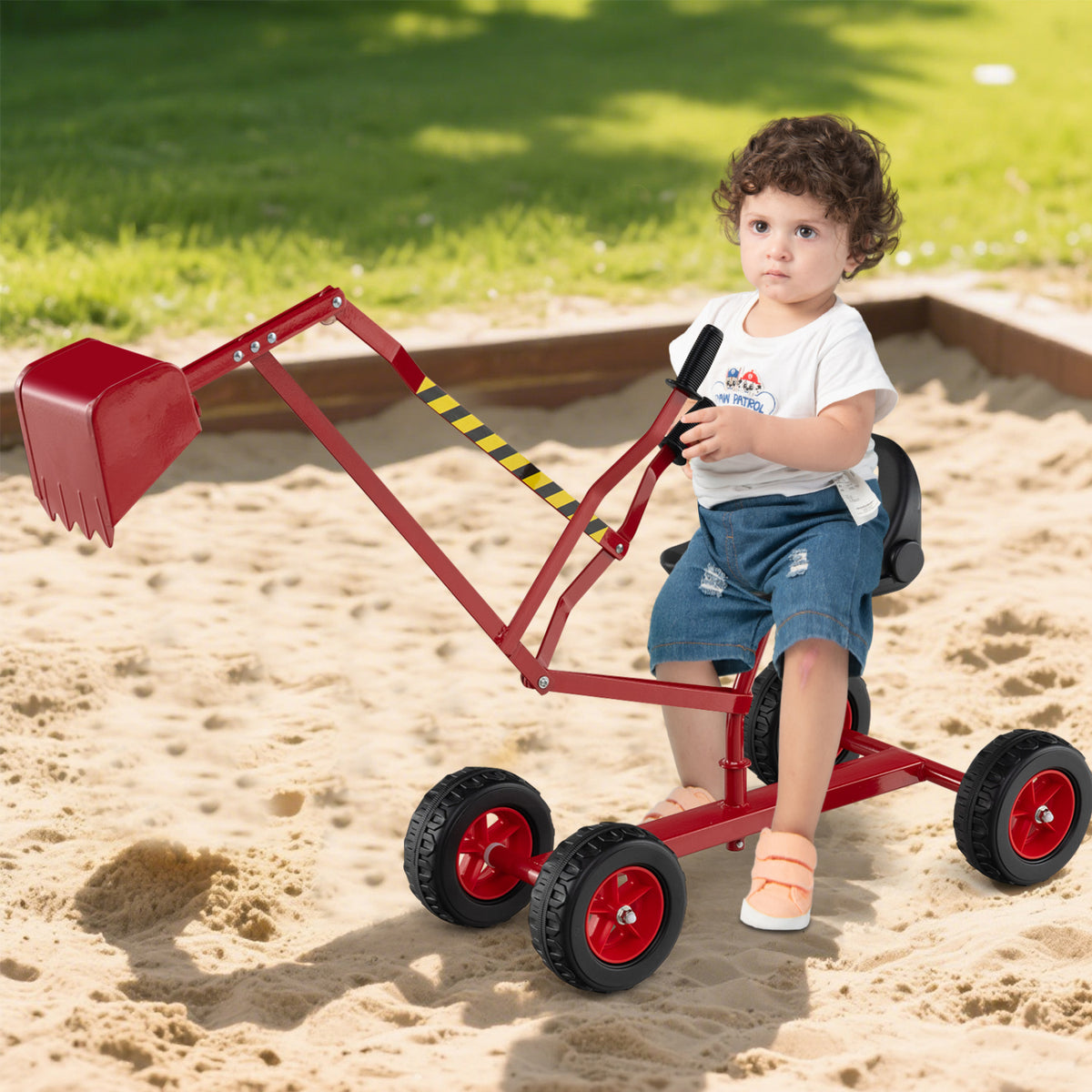 Kids' Metal Sand Digger Excavator with 360° Swivel and Backrest