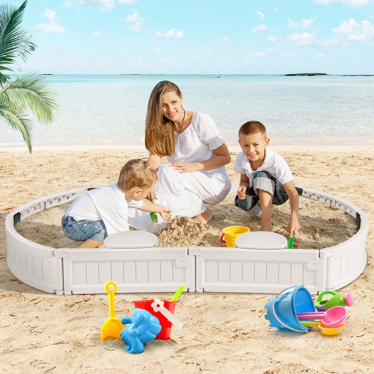 Sandbox with Built-in Corner Seat and Bottom Liner