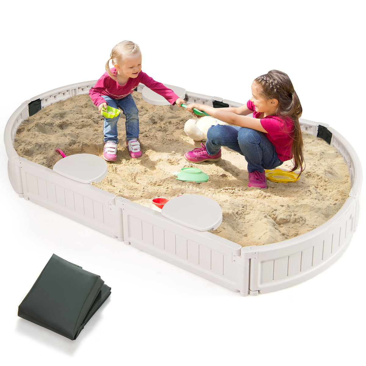 Sandbox with Built-in Corner Seat and Bottom Liner