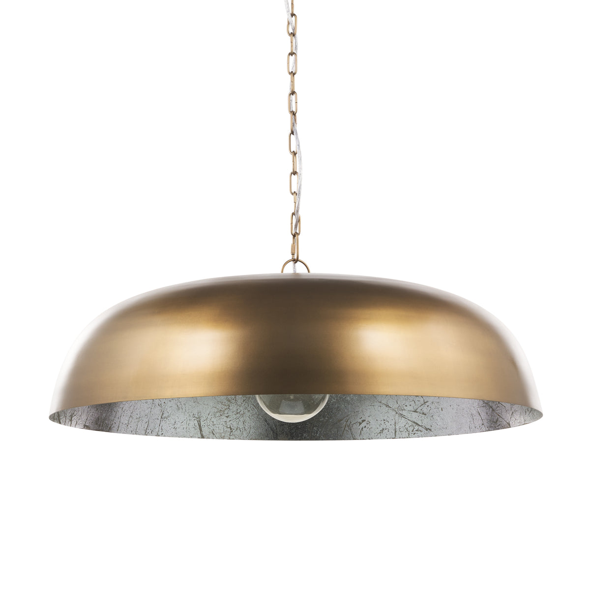 Sanne Antiqued Gold Metal w/ Silver Foil Wide Pendant Light-Pendant Lighting-DECOROLALA