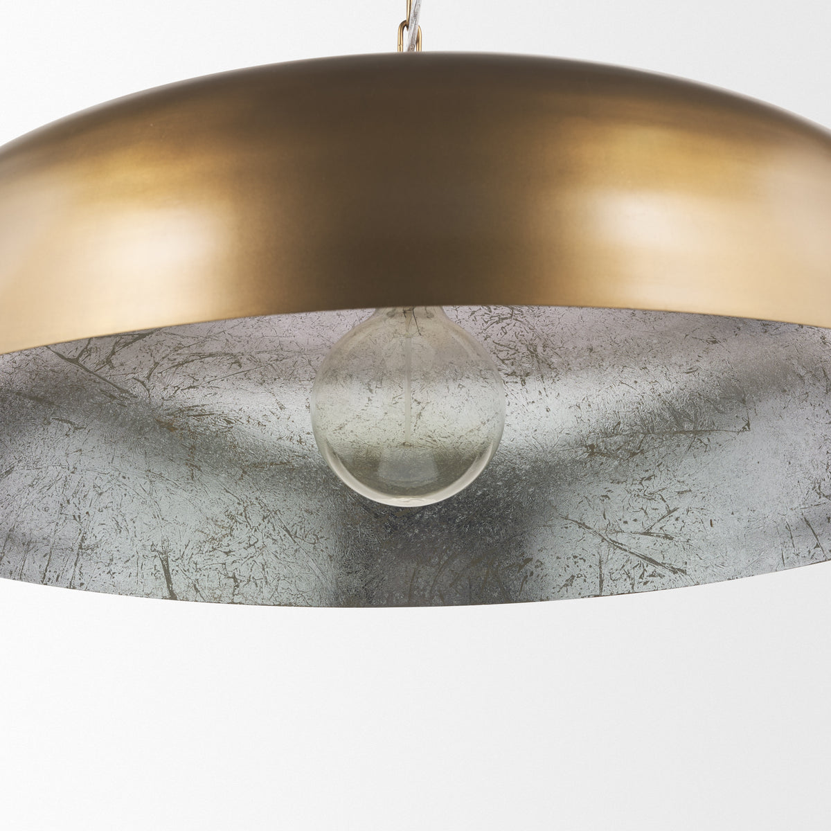 Sanne Antiqued Gold Metal w/ Silver Foil Wide Pendant Light-Pendant Lighting-DECOROLALA