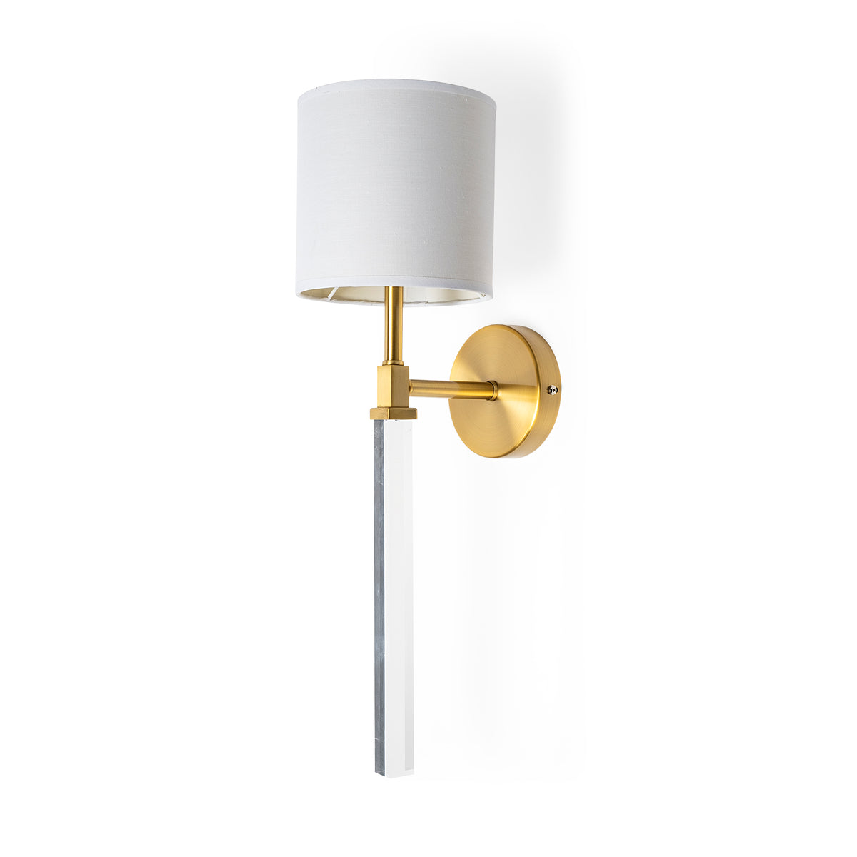 Santander II 6.5x22 Gold Metal and White Linen Shade Wall Sconce-Wall Sconces-DECOROLALA