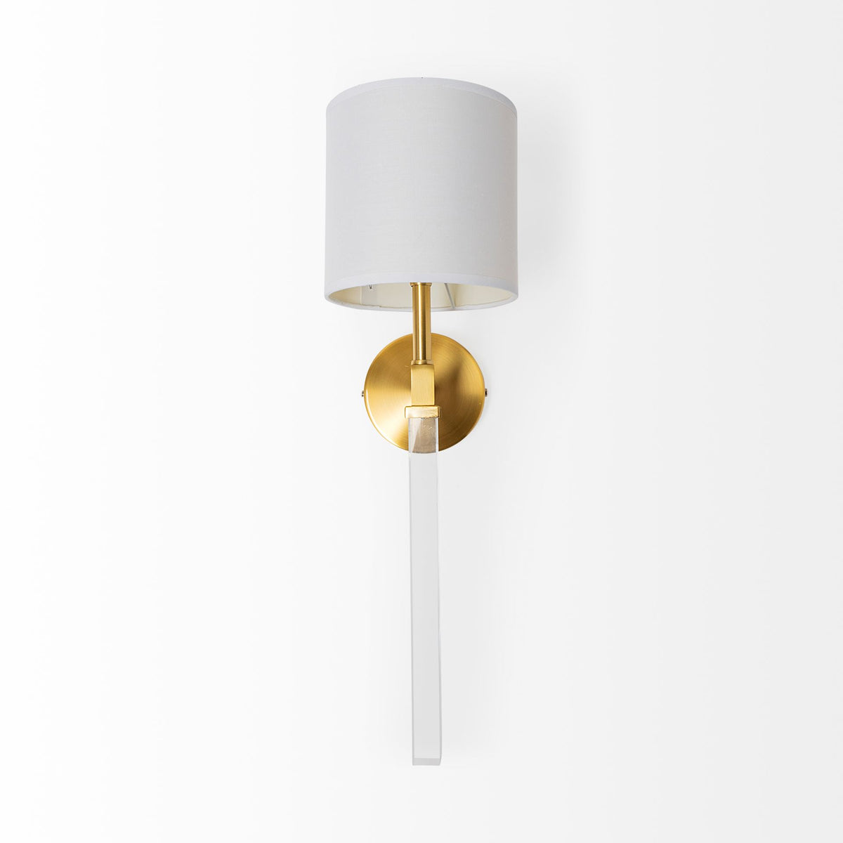Santander II 6.5x22 Gold Metal and White Linen Shade Wall Sconce-Wall Sconces-DECOROLALA