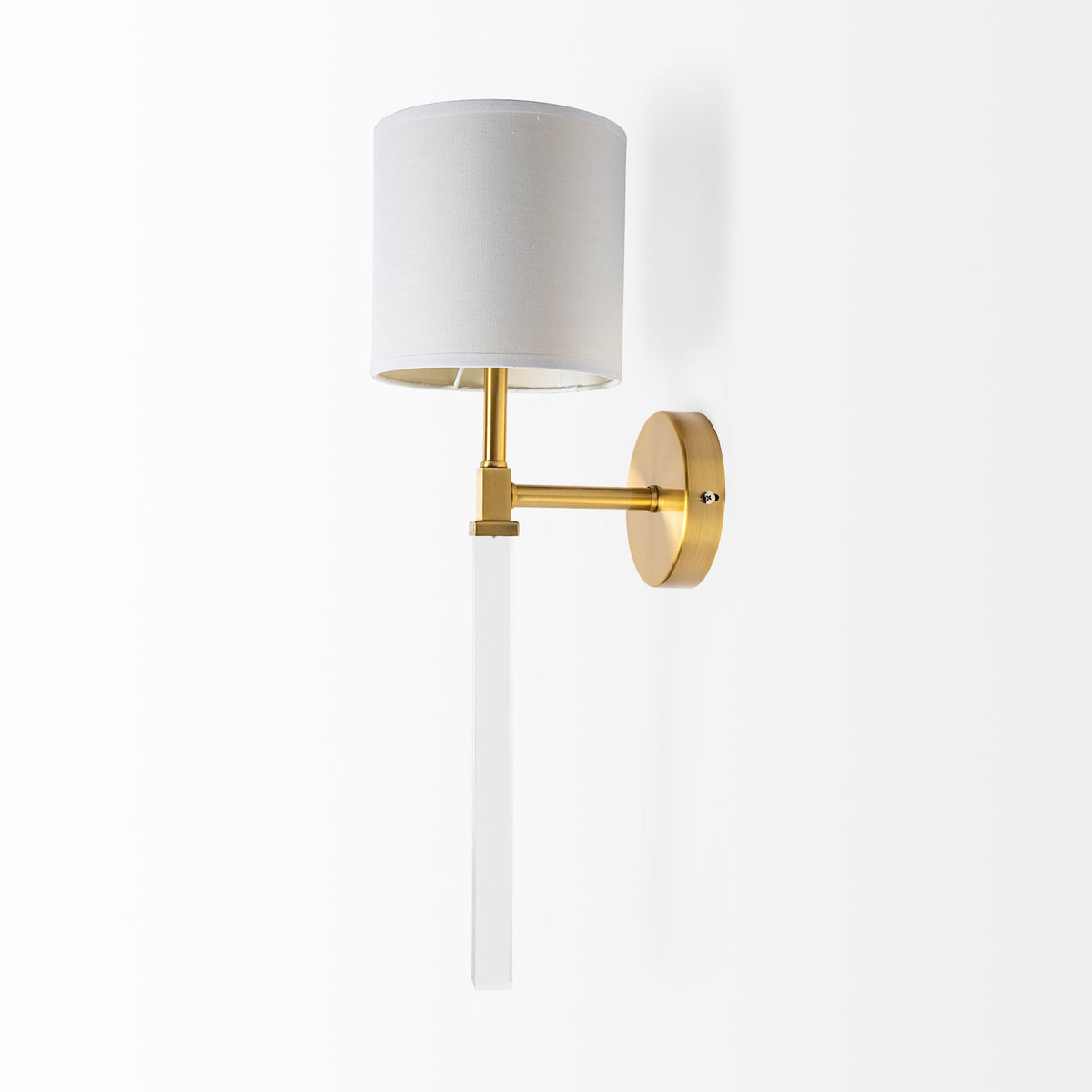 Santander II 6.5x22 Gold Metal and White Linen Shade Wall Sconce-Wall Sconces-DECOROLALA