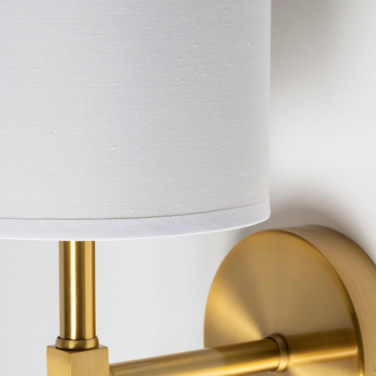 Santander II 6.5x22 Gold Metal and White Linen Shade Wall Sconce-Wall Sconces-DECOROLALA