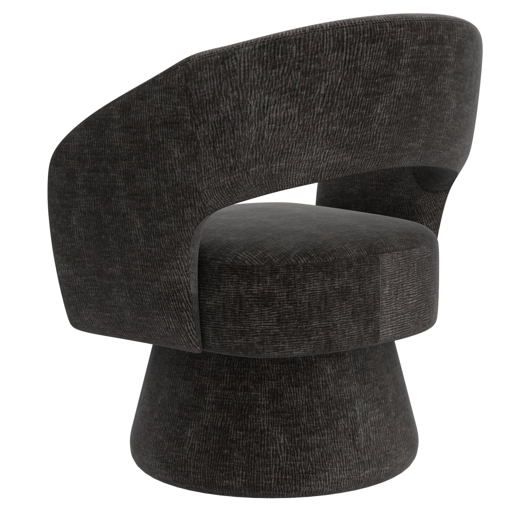 Santo Swivel Accent Chair - Charcoal Textured Chenille-DECOROLALA