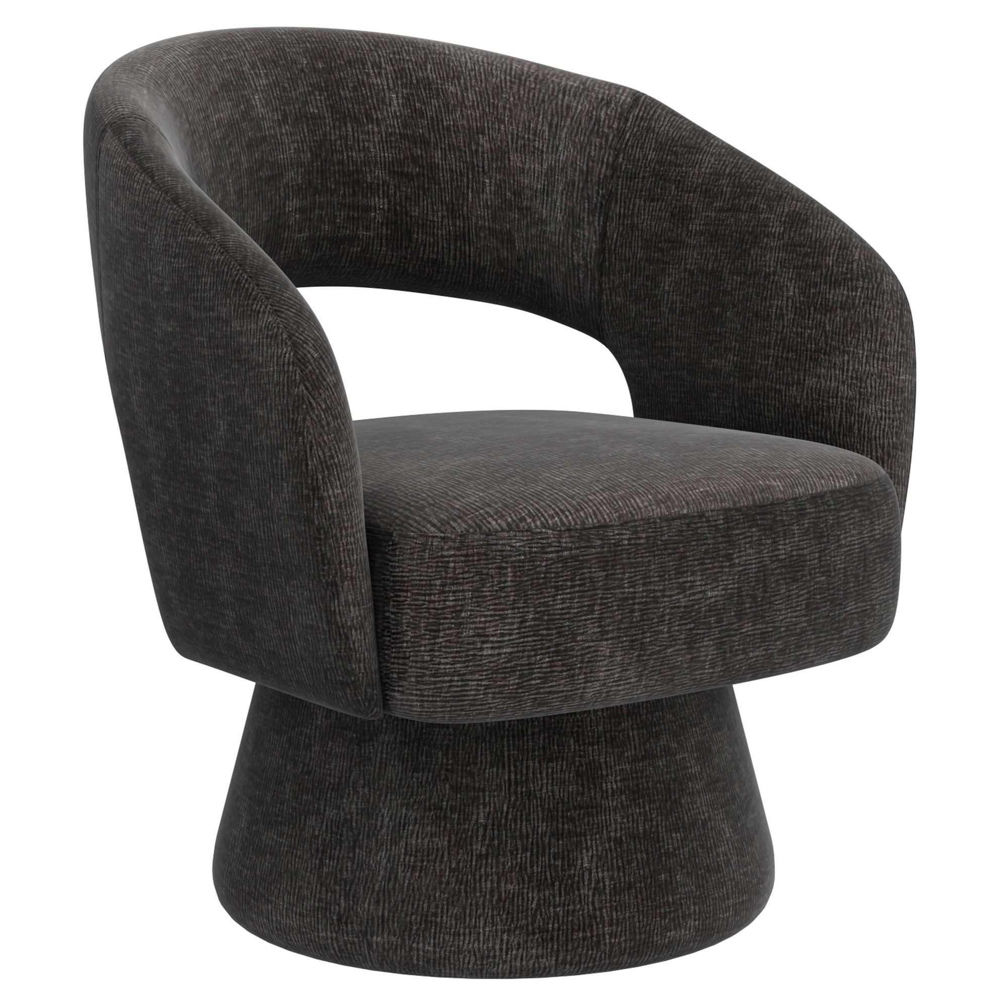 Santo Swivel Accent Chair - Charcoal Textured Chenille-DECOROLALA