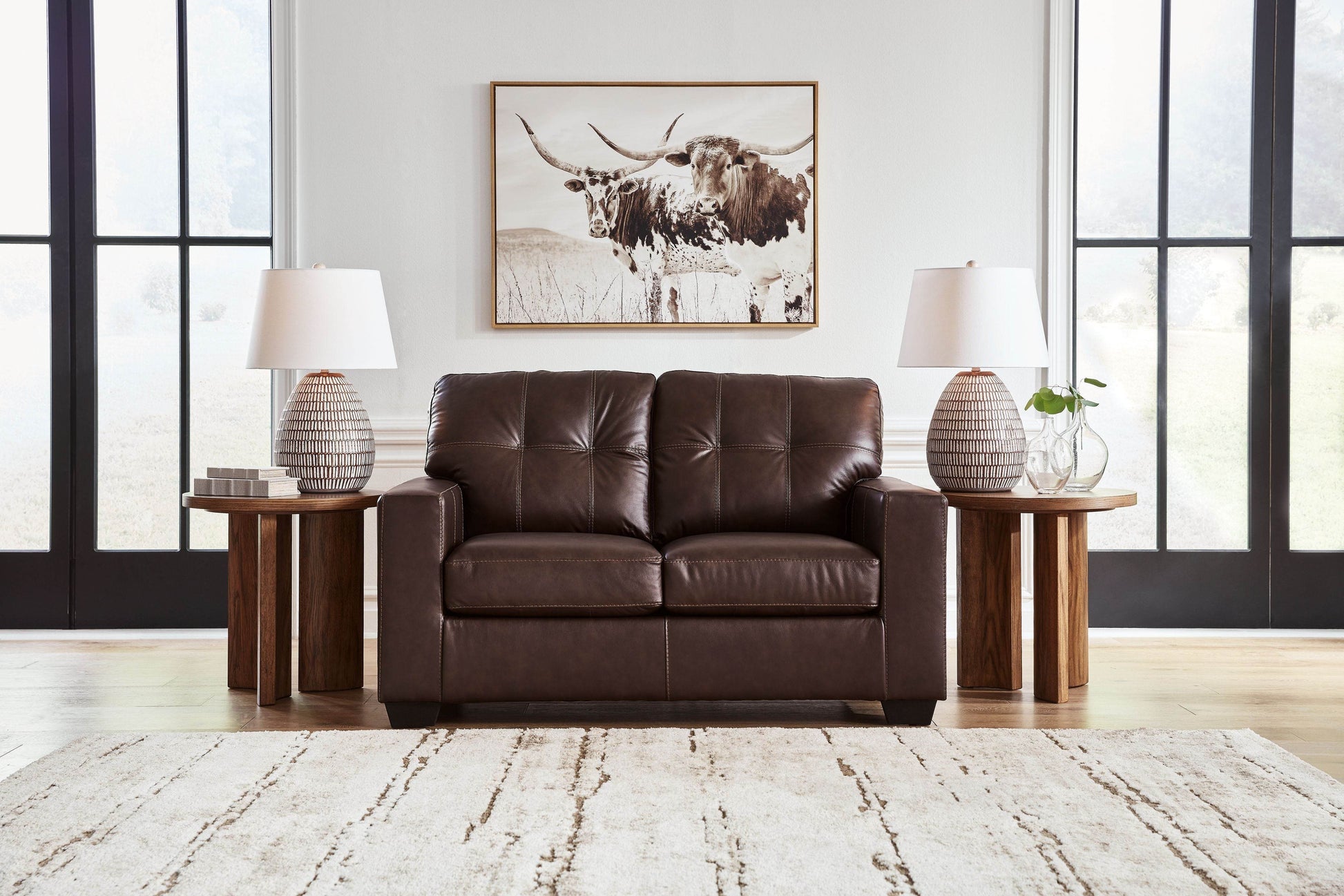 Santorine Loveseat Leather Match Dark Brown-Stationary Loveseats-DECOROLALA