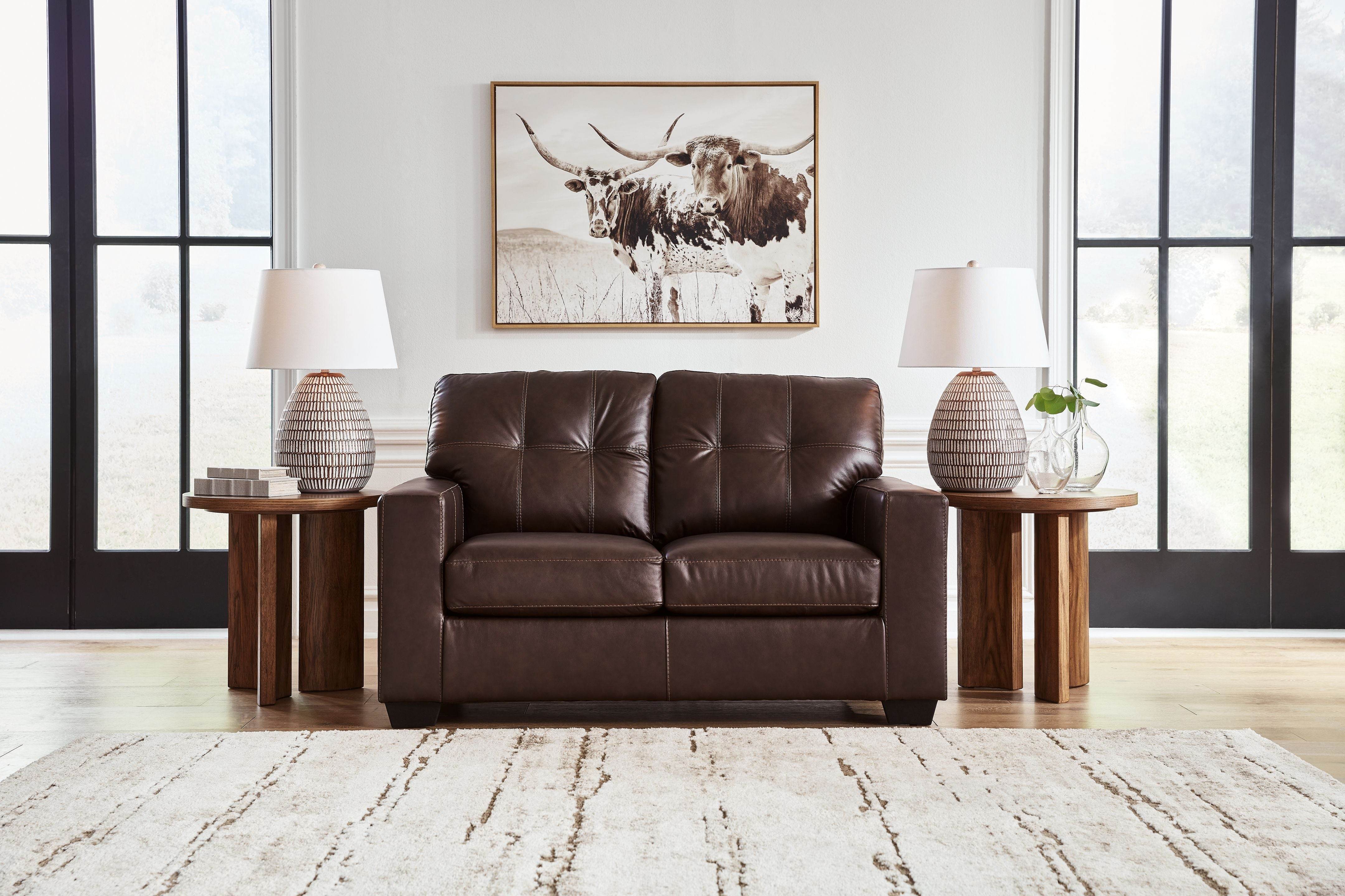 Santorine Loveseat Leather Match Dark Brown-Stationary Loveseats-DECOROLALA