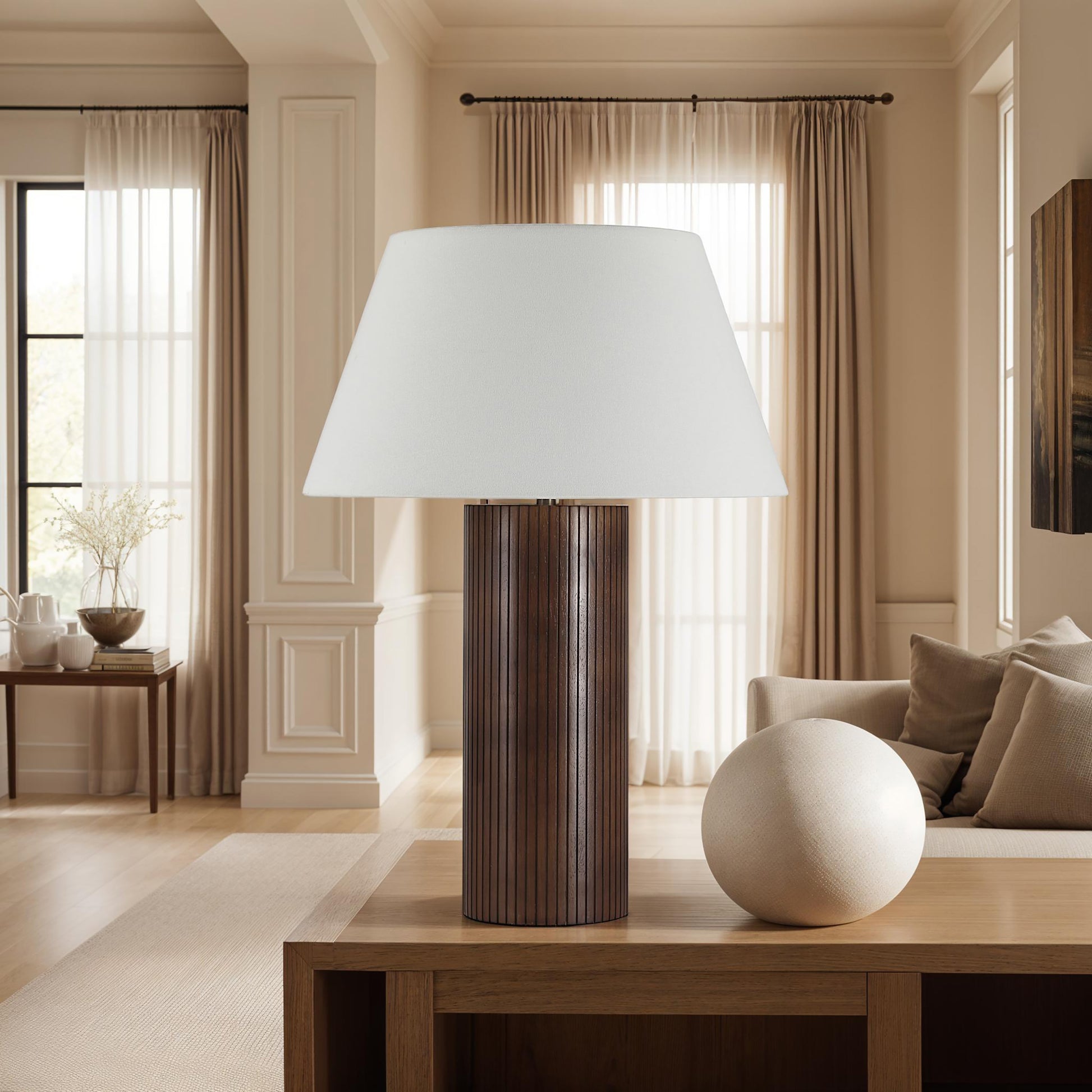 Sanya 26" Height Table Lamp, Walnut Wood-Table Lamp-DECOROLALA