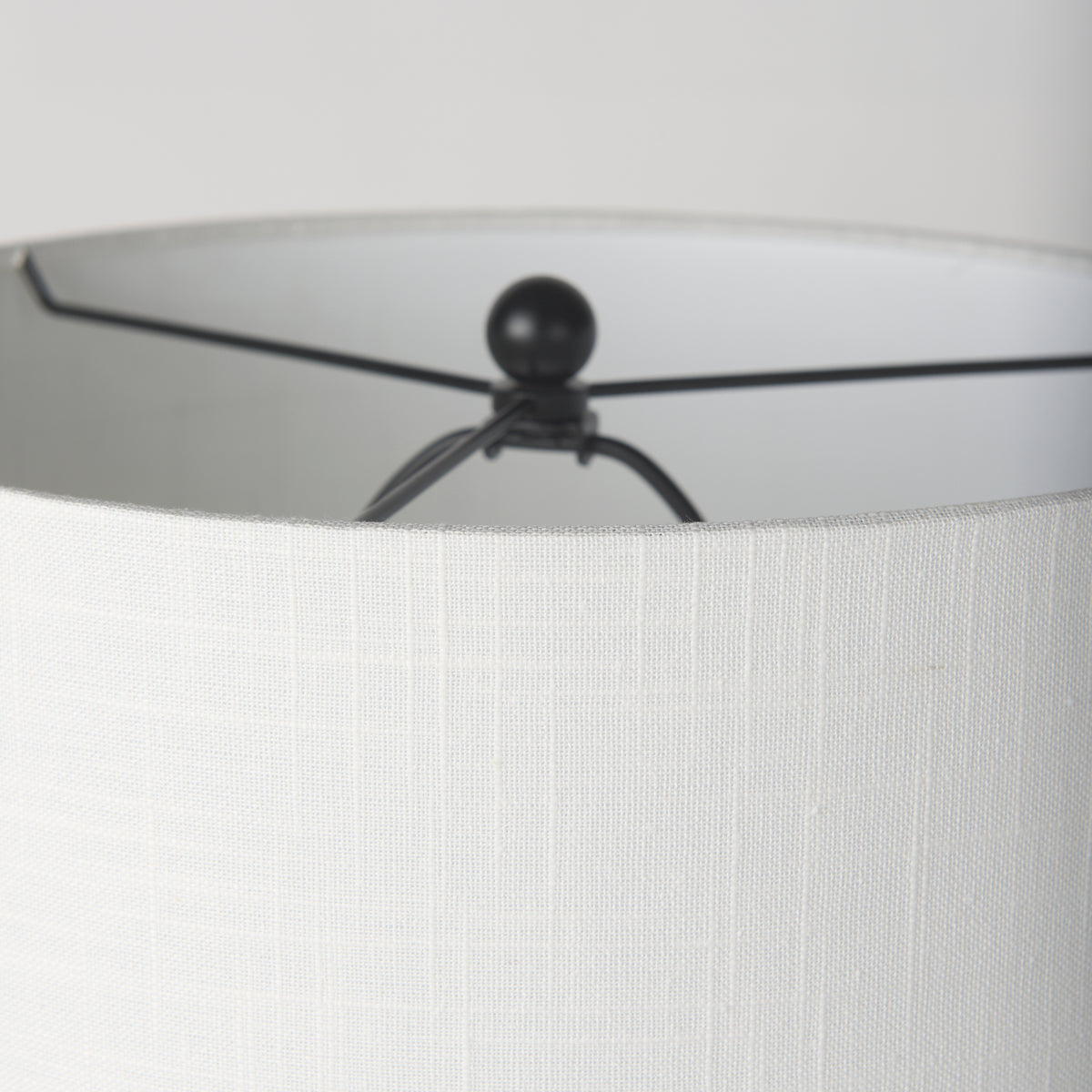 Sarah 15.0L x 10.0W x 22.2H Arched Black Metal W/Marble Cube and White Shade Table Lamp-Table Lamps-DECOROLALA