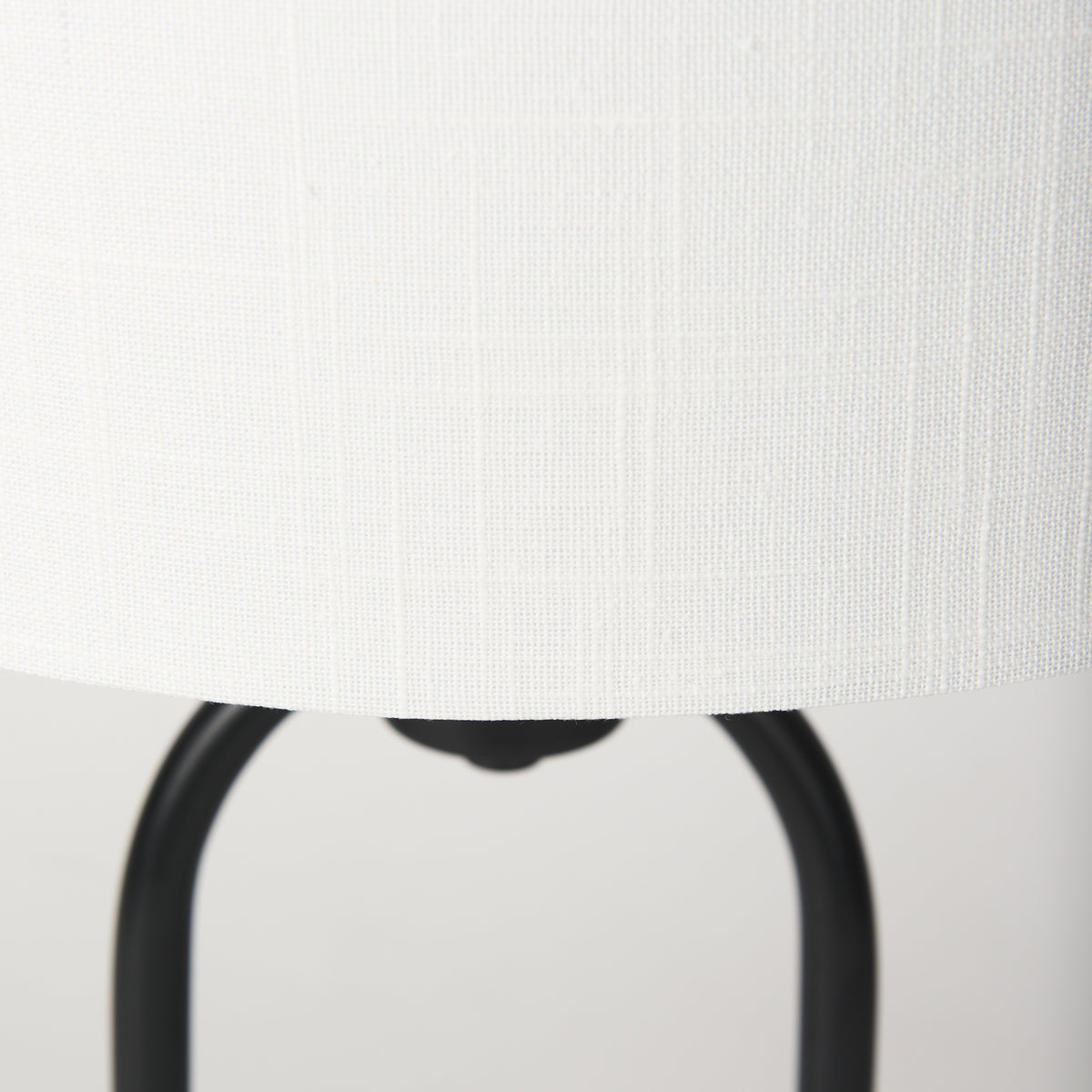 Sarah 15.0L x 10.0W x 22.2H Arched Black Metal W/Marble Cube and White Shade Table Lamp-Table Lamps-DECOROLALA