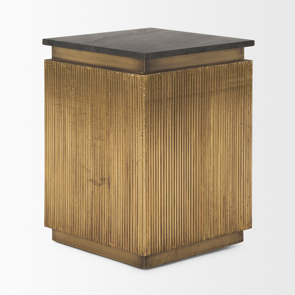Satima Marble w/ Metal Round Fluted Accent Table-Accent Tables-DECOROLALA