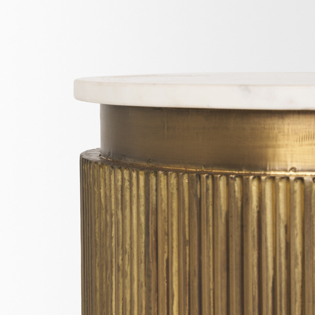Satima Marble w/ Metal Round Fluted Accent Table-Accent Tables-DECOROLALA