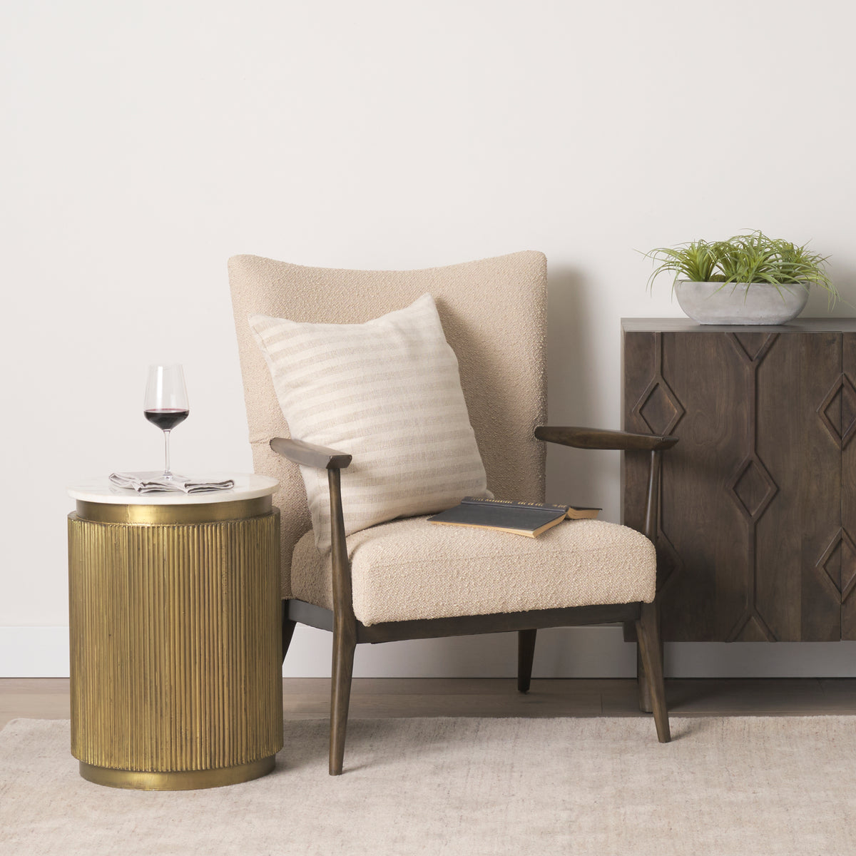 Satima Marble w/ Metal Round Fluted Accent Table-Accent Tables-DECOROLALA