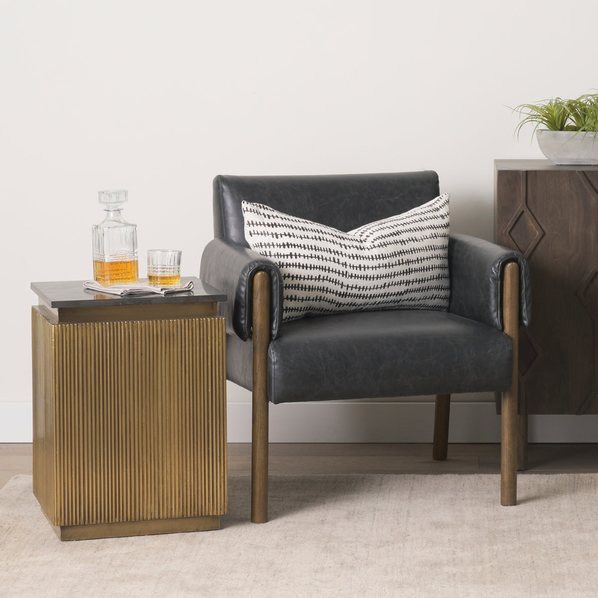 Satima Marble w/ Metal Round Fluted Accent Table-Accent Tables-DECOROLALA