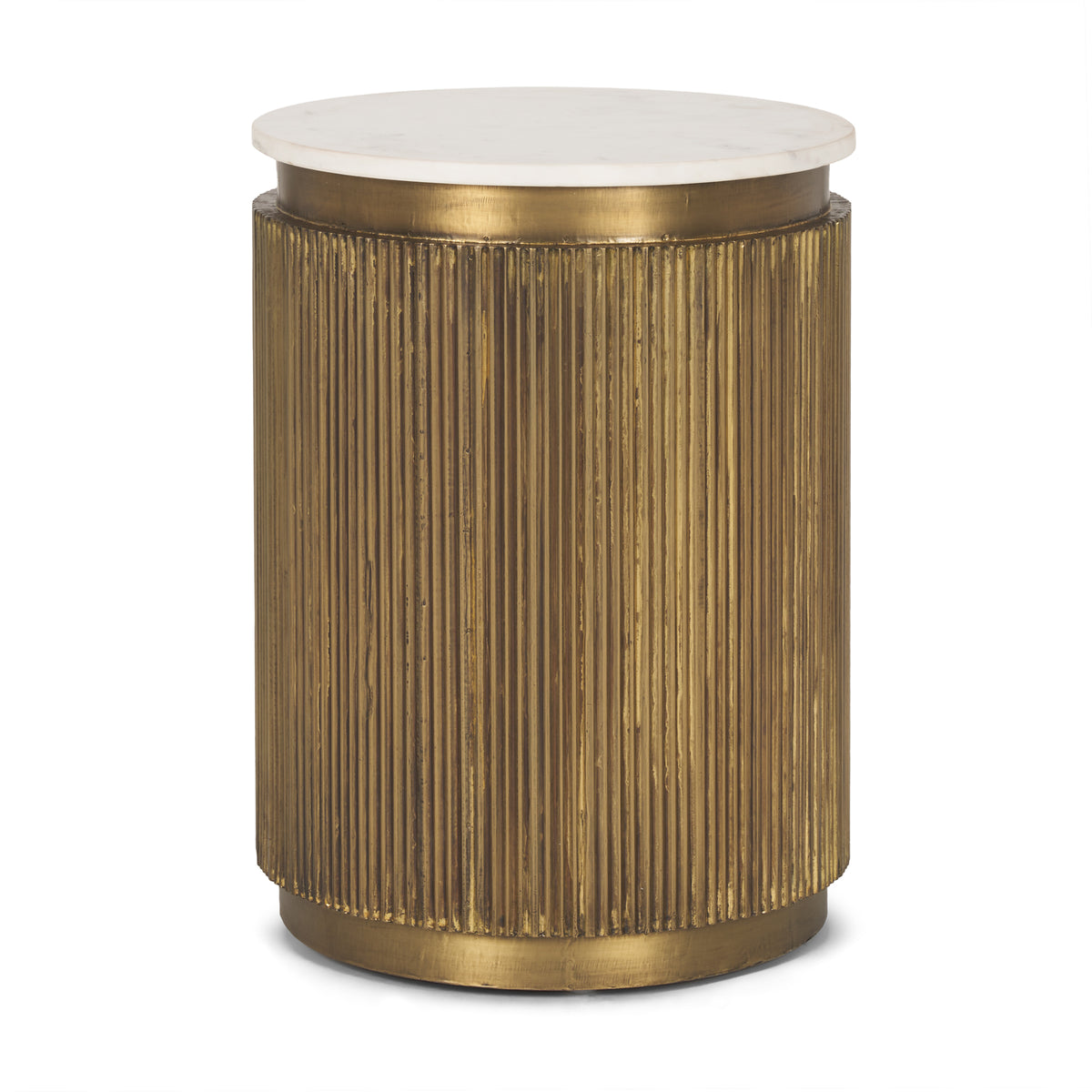 Satima Marble w/ Metal Round Fluted Accent Table-Accent Tables-DECOROLALA