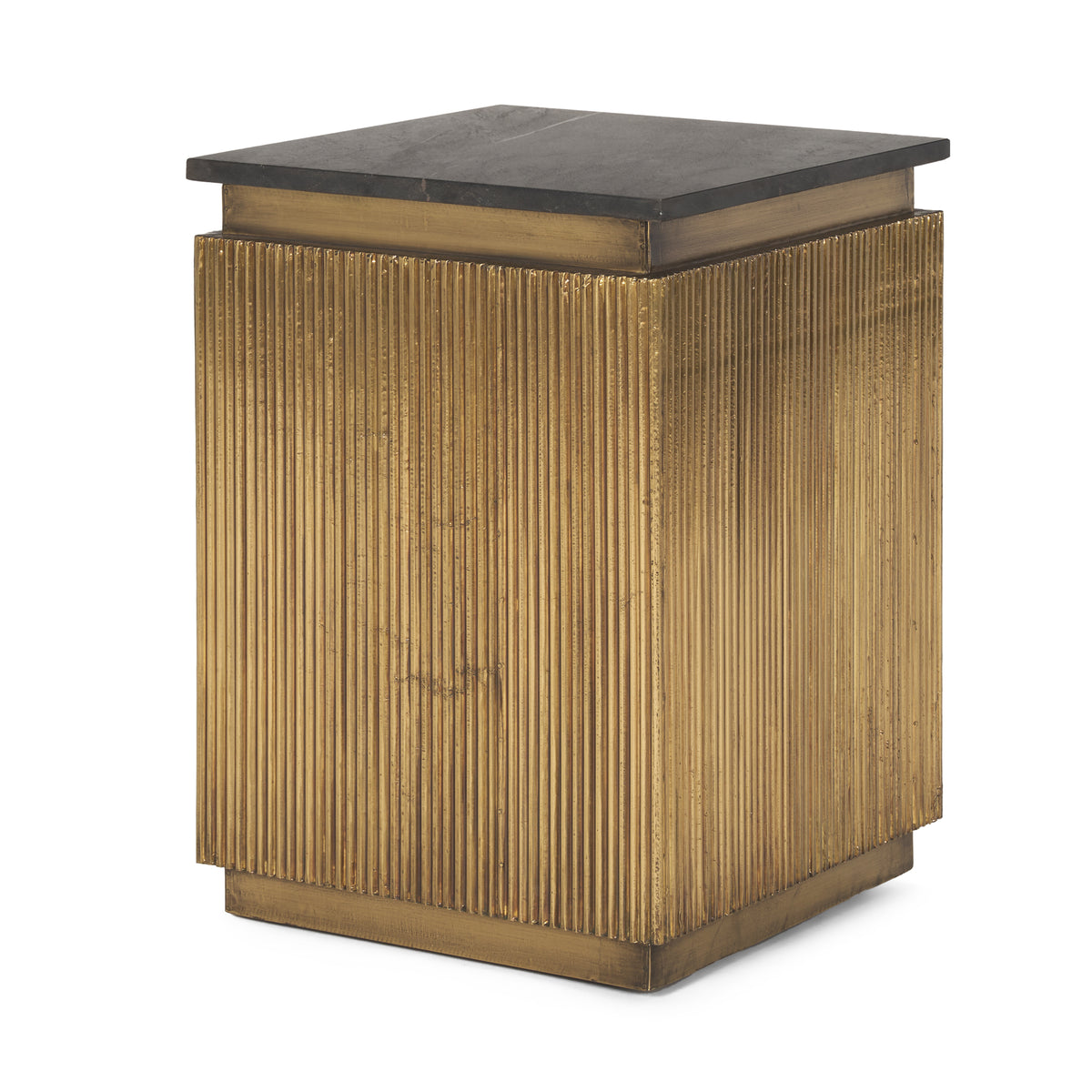 Satima Marble w/ Metal Round Fluted Accent Table-Accent Tables-DECOROLALA