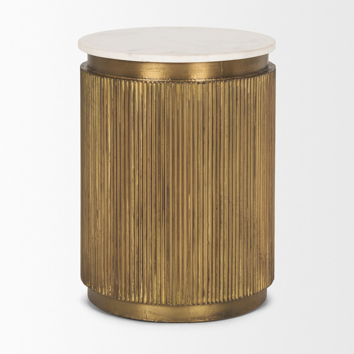 Satima Marble w/ Metal Round Fluted Accent Table-Accent Tables-DECOROLALA
