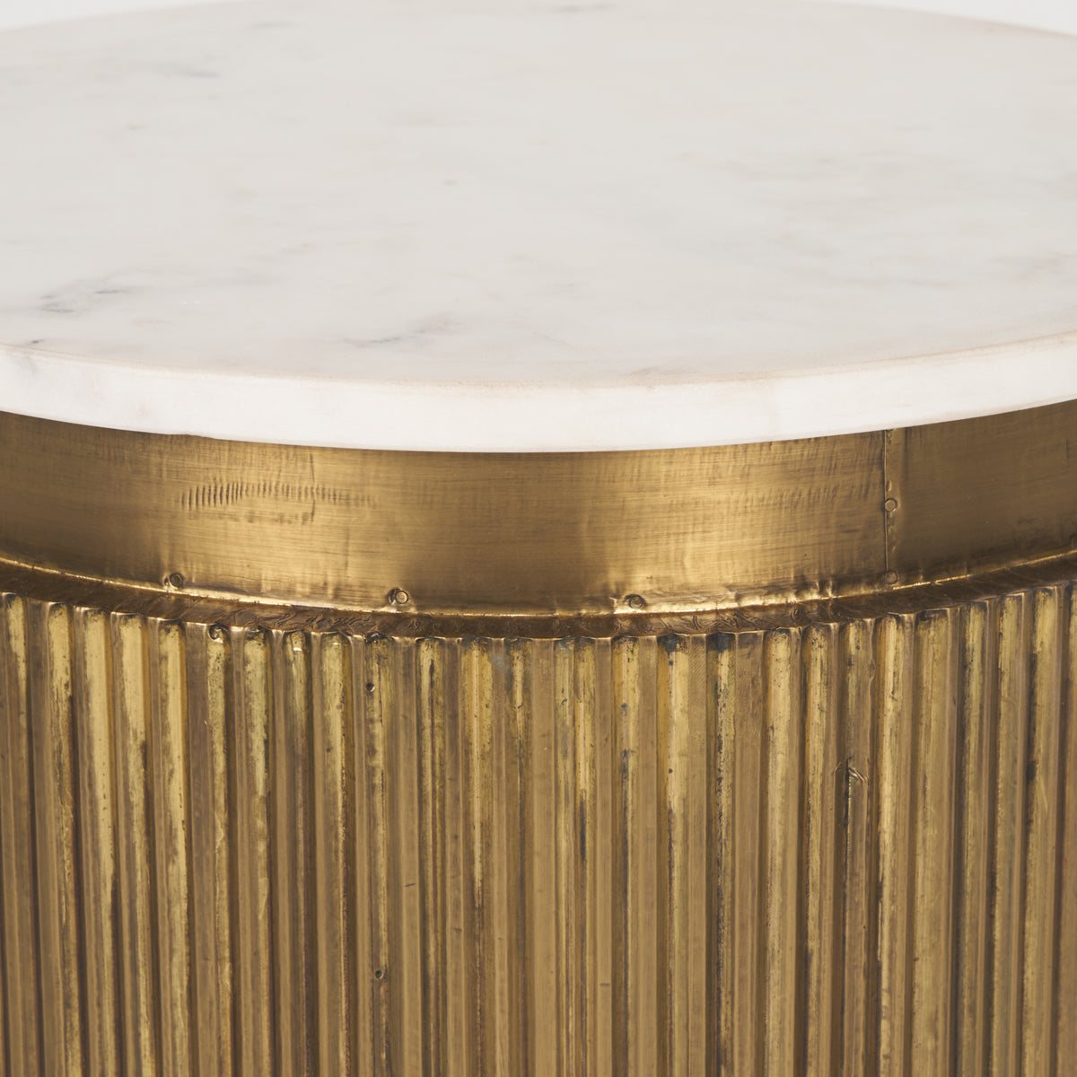 Satima Marble w/ Metal Round Fluted Accent Table-Accent Tables-DECOROLALA