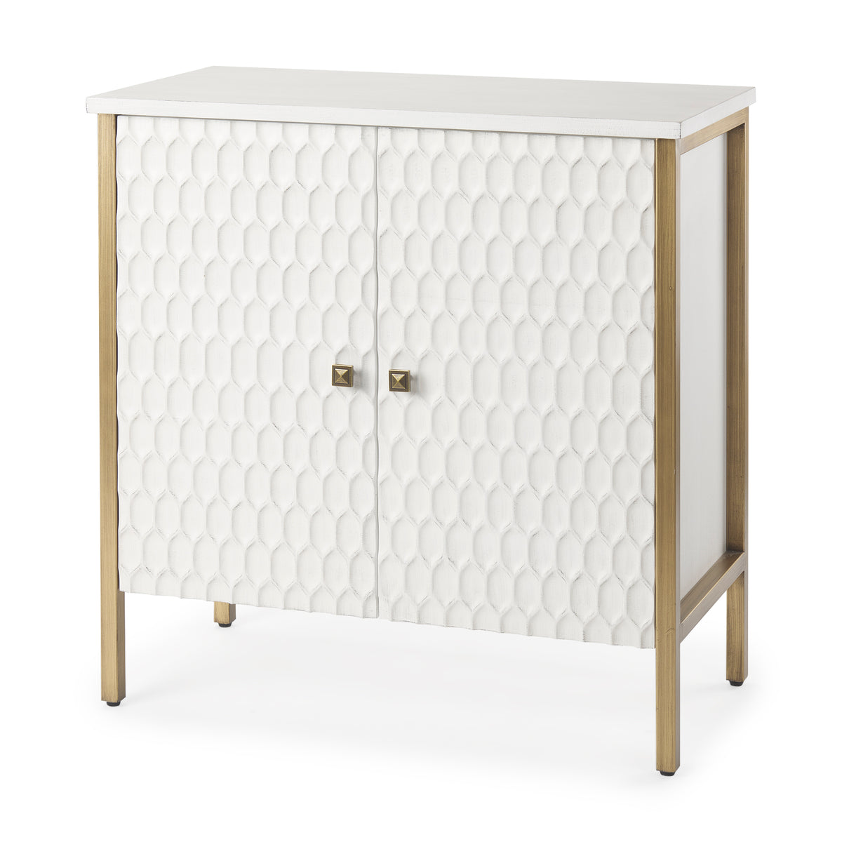 Savannah 2-Door Accent Cabinet - White Fir Veneer Gold Metal-Accent Cabinets & Chests-DECOROLALA