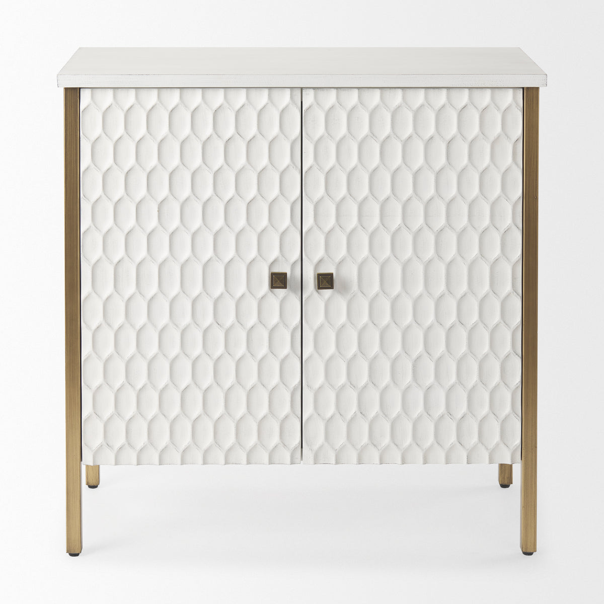 Savannah 2-Door Accent Cabinet - White Fir Veneer Gold Metal-Accent Cabinets & Chests-DECOROLALA