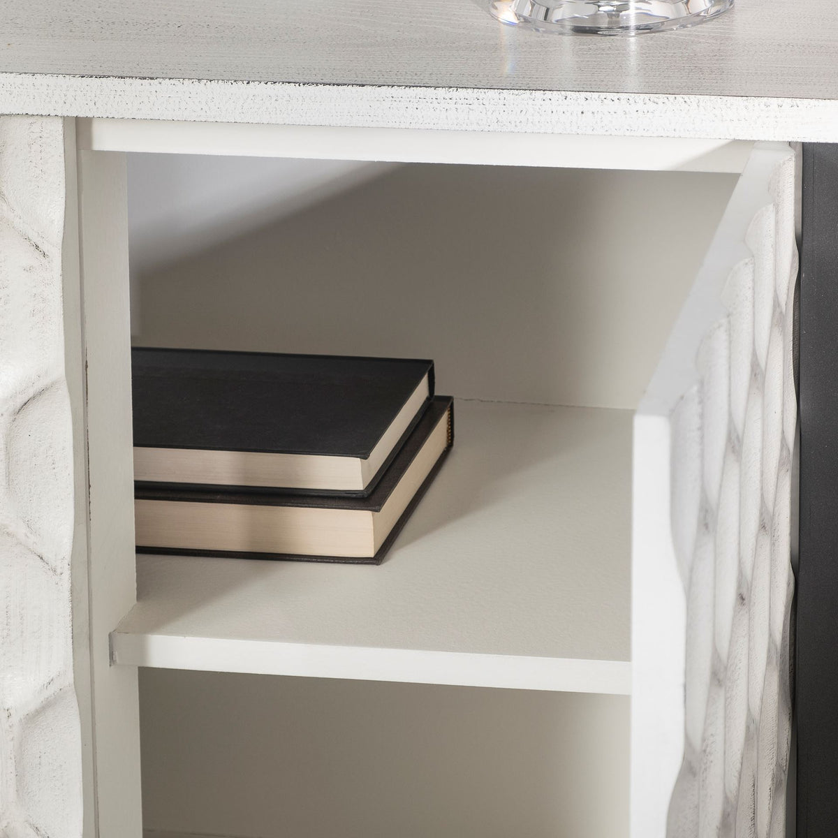 Savannah Accent Cabinet - White Fir Veneer Gray Metal 3-Door-Accent Cabinets & Chests-DECOROLALA