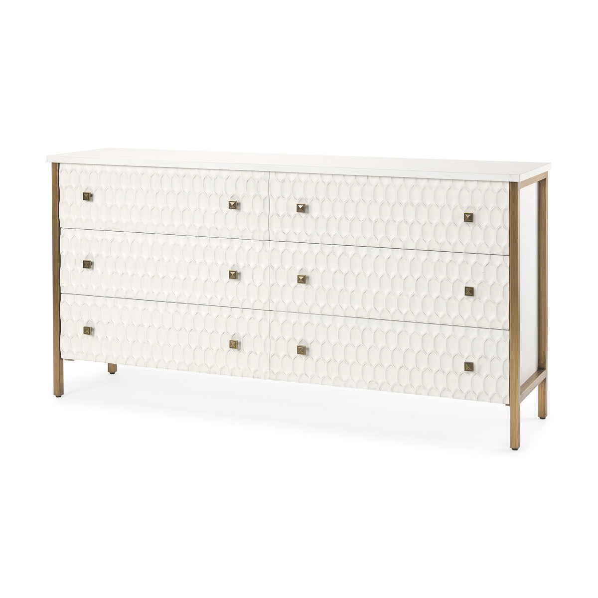 Savannah White Fir Veneer w/ Gold Metal Accents 6-Drawer Sideboard-Sideboards & Buffets-DECOROLALA